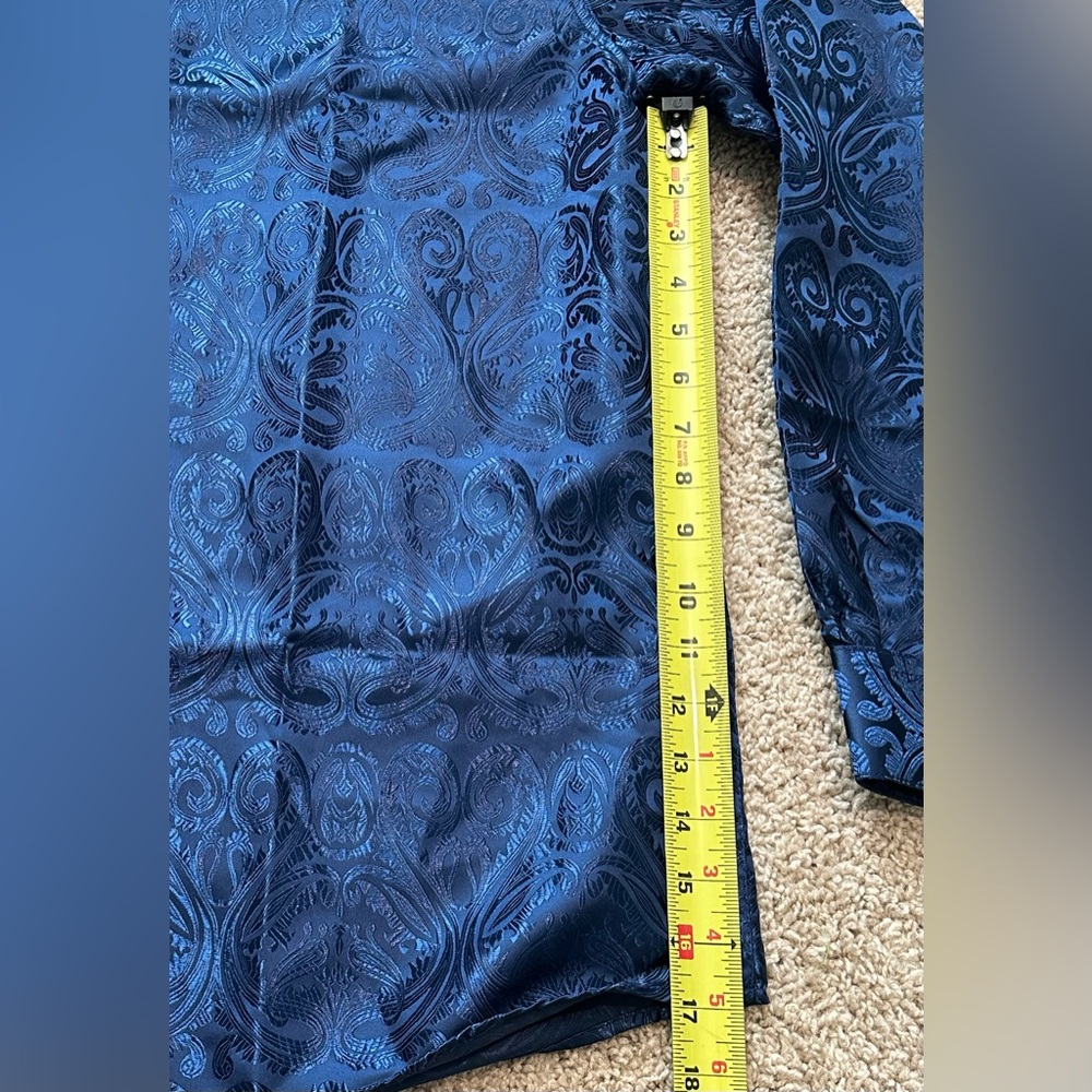 DiBanGu Men’s Blue Paisley Silk Blend Long Sleeve Button Down Shirt Size XL NWT - Picture 4 of 7